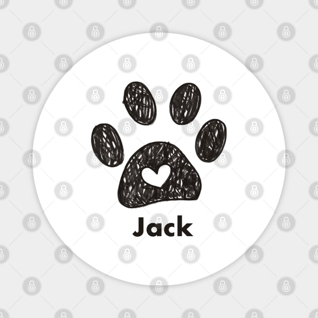 Jack name made of hand drawn paw prints Magnet by GULSENGUNEL